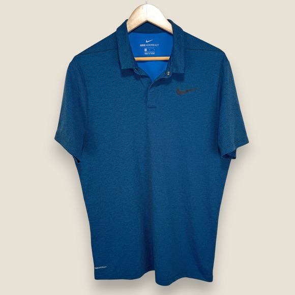 Nike Other - Nike AeroReact Golf Polo Shirt Men Large Blue Black Striped Athletic Stretch